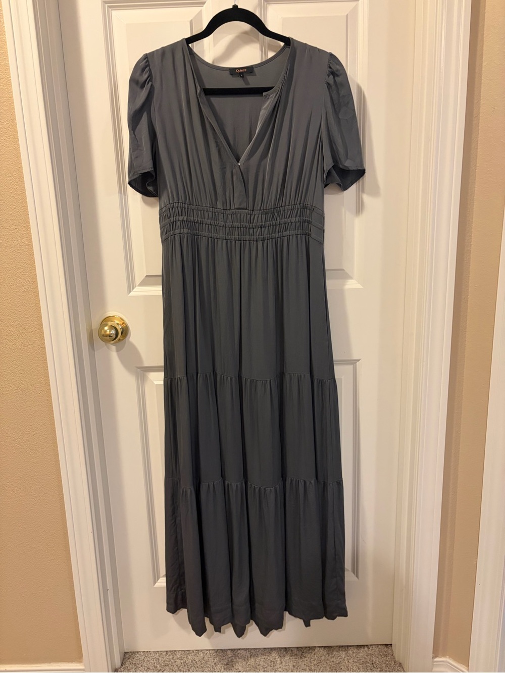 Quince Slate Gray V-Neck Tiered Maxi Dress